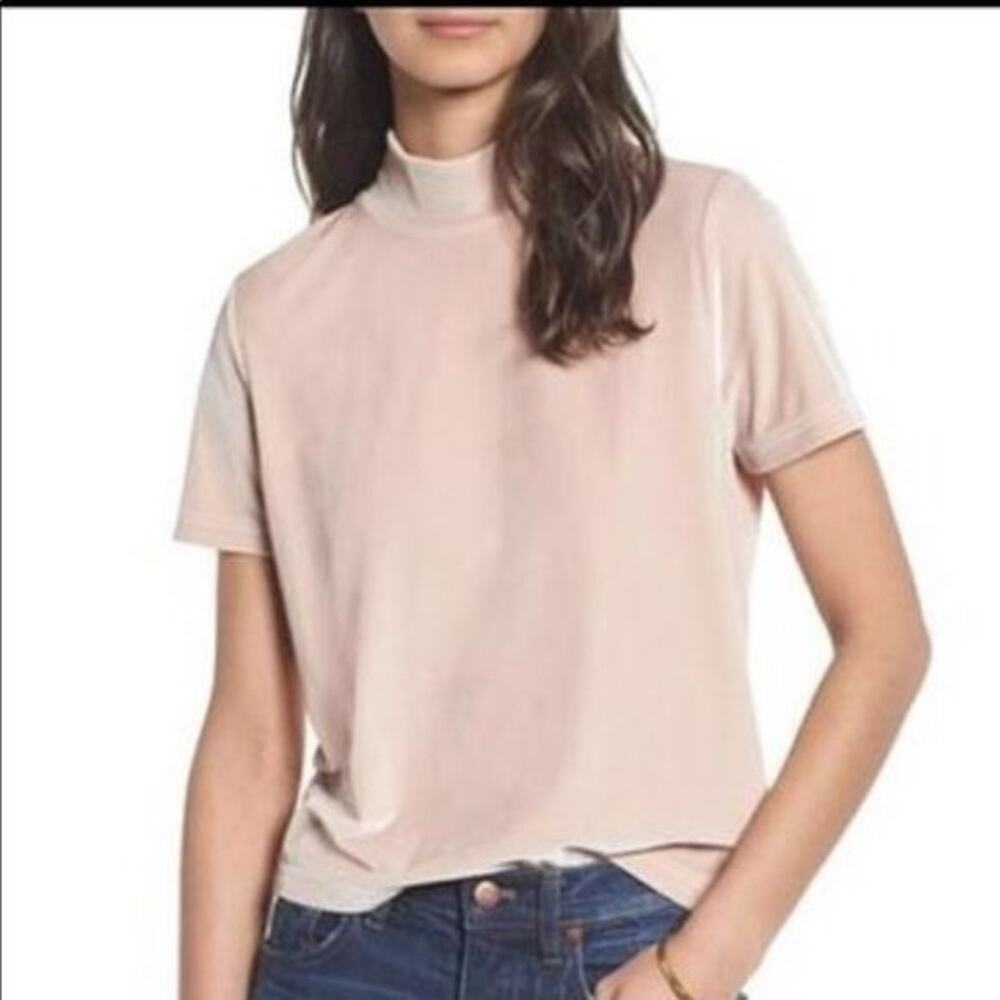 Madewell Womens Nude Velet Mock Neck Top Sz S Stretch Minimalist Preppy Classic